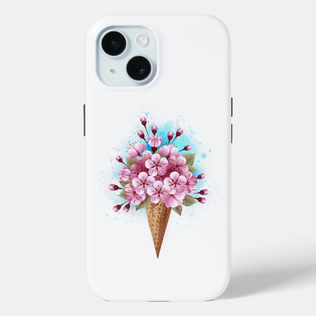 Pink Sakura Ice Cream Waffle Cone Case-Mate iPhone Case (Back)
