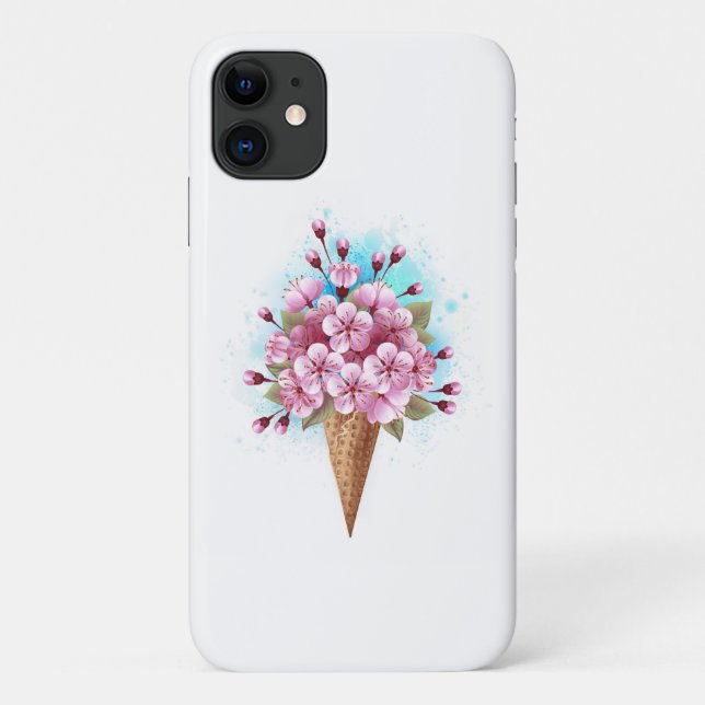Pink Sakura Ice Cream Waffle Cone Case-Mate iPhone Case (Back)