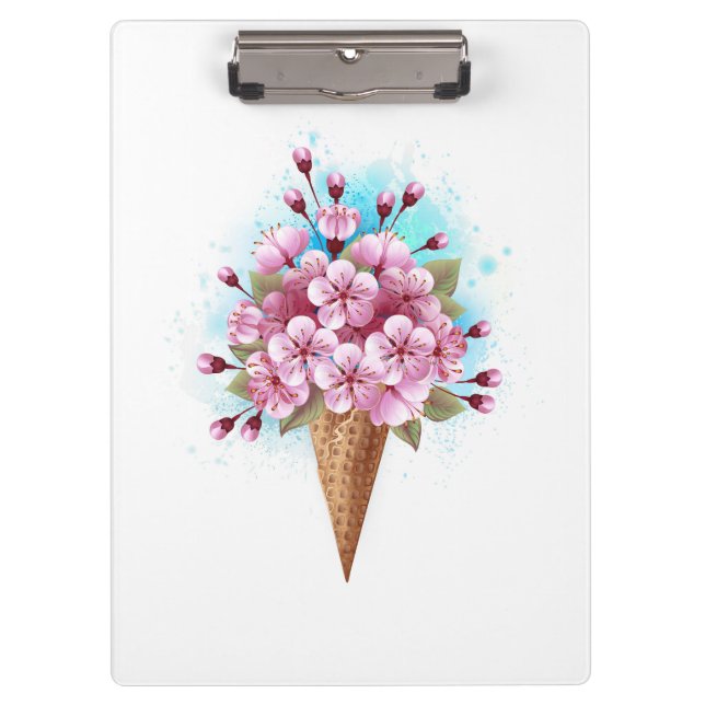Pink Sakura Ice Cream Waffle Cone Clipboard (Front)