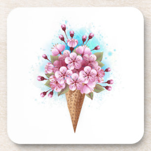 Pink Sakura Ice Cream Waffle Cone Coaster