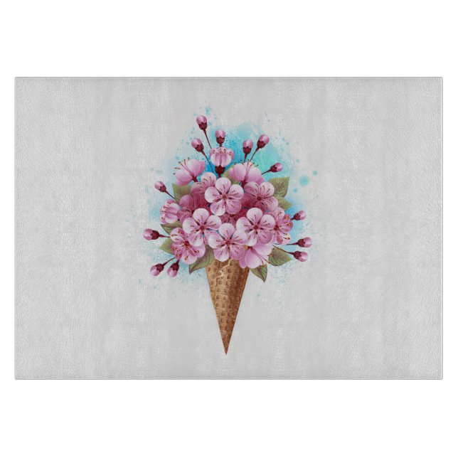 Pink Sakura Ice Cream Waffle Cone Cutting Board (Front)