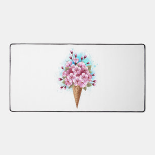 Pink Sakura Ice Cream Waffle Cone Desk Mat