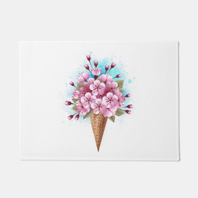 Pink Sakura Ice Cream Waffle Cone Doormat (Front)