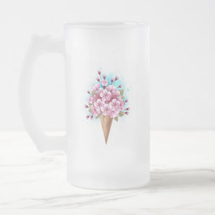 Pink Sakura Ice Cream Waffle Cone Frosted Glass Beer Mug