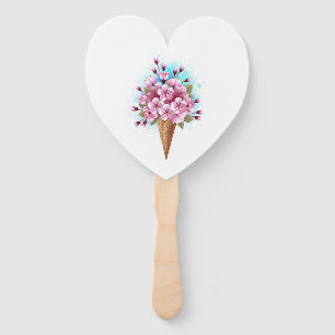 Pink Sakura Ice Cream Waffle Cone Hand Fan