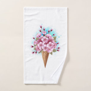 Pink Sakura Ice Cream Waffle Cone Hand Towel
