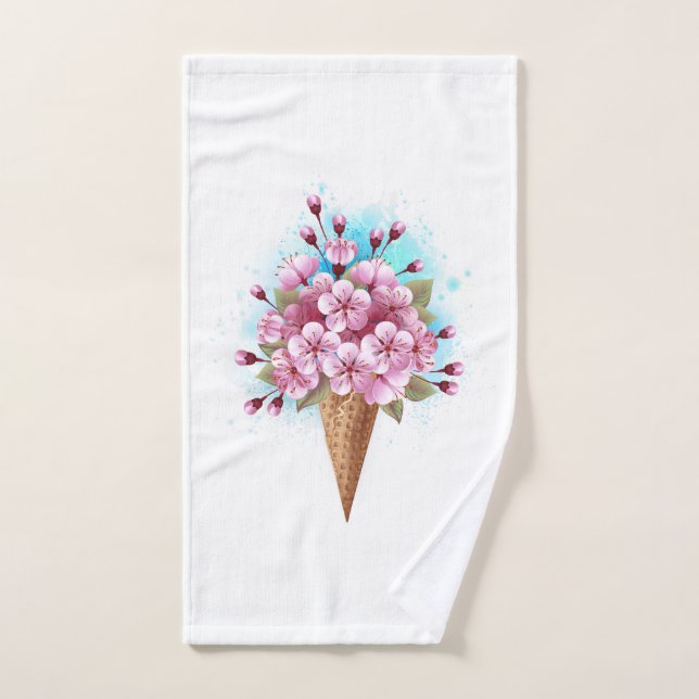 Pink Sakura Ice Cream Waffle Cone Hand Towel (Hand Towel)