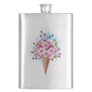 Pink Sakura Ice Cream Waffle Cone Hip Flask