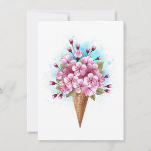 Pink Sakura Ice Cream Waffle Cone Holiday Card