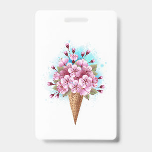 Pink Sakura Ice Cream Waffle Cone ID Badge