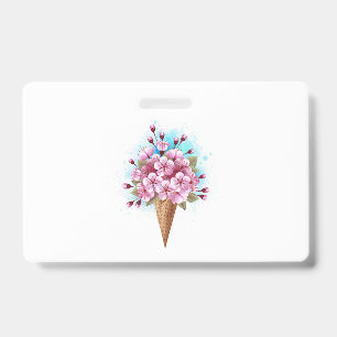 Pink Sakura Ice Cream Waffle Cone ID Badge