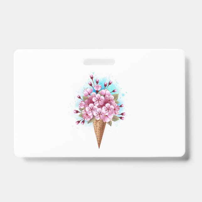 Pink Sakura Ice Cream Waffle Cone ID Badge (Front)