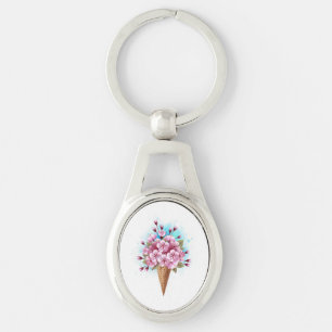 Pink Sakura Ice Cream Waffle Cone Key Ring