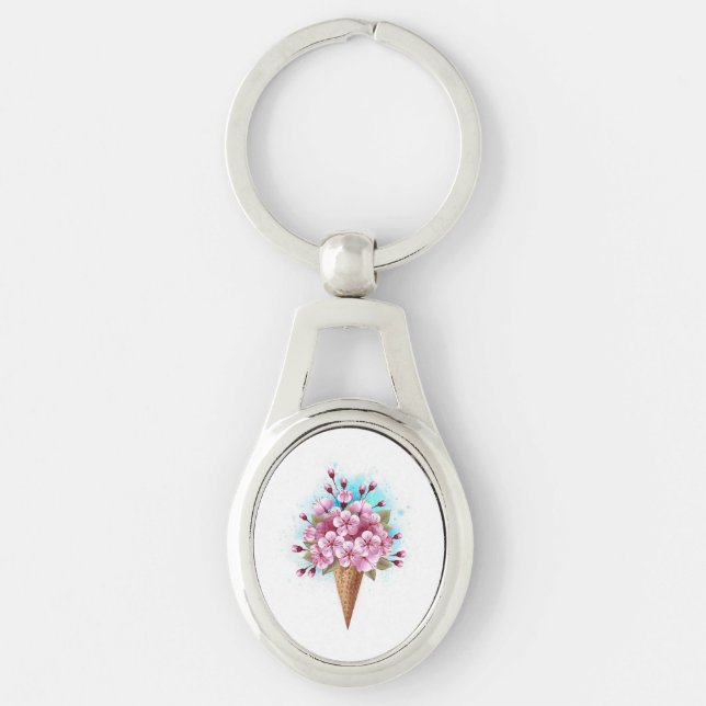 Pink Sakura Ice Cream Waffle Cone Key Ring (Front)