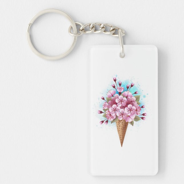 Pink Sakura Ice Cream Waffle Cone Key Ring (Front)