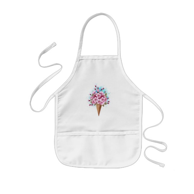 Pink Sakura Ice Cream Waffle Cone Kids Apron (Front)