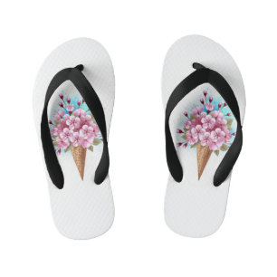 Pink Sakura Ice Cream Waffle Cone Kid's Flip Flops