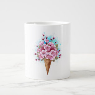 Pink Sakura Ice Cream Waffle Cone Large Coffee Mug