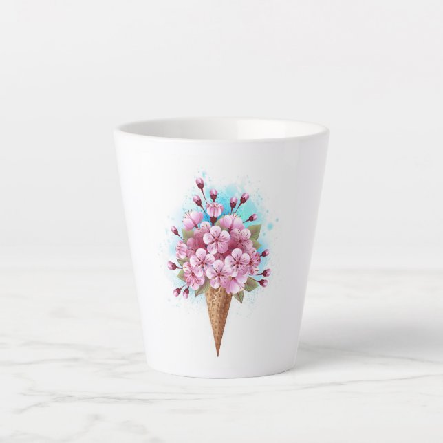 Pink Sakura Ice Cream Waffle Cone Latte Mug (Front)