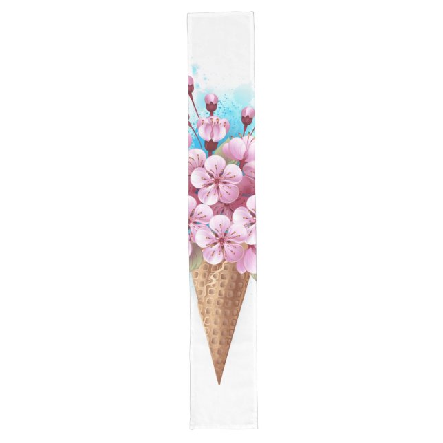 Pink Sakura Ice Cream Waffle Cone Long Table Runner (Front)