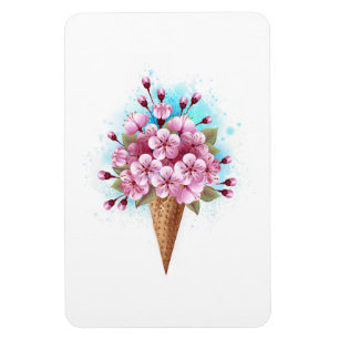 Pink Sakura Ice Cream Waffle Cone Magnet