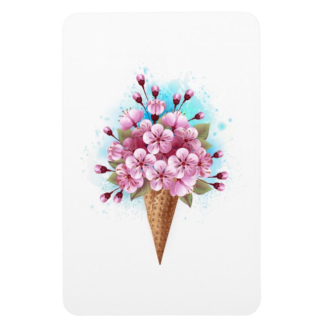 Pink Sakura Ice Cream Waffle Cone Magnet (Vertical)