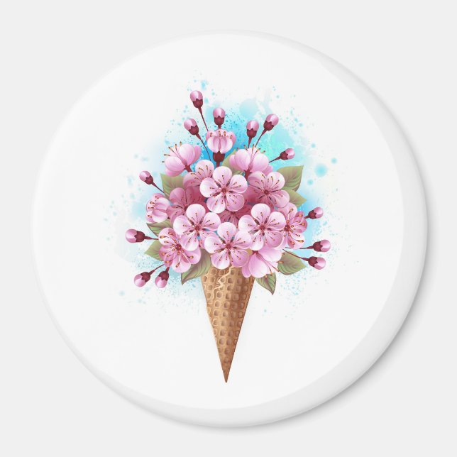 Pink Sakura Ice Cream Waffle Cone Magnet (Front)
