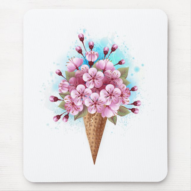 Pink Sakura Ice Cream Waffle Cone Mouse Mat (Front)