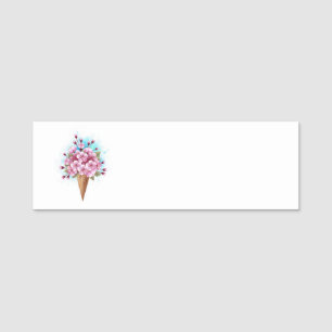 Pink Sakura Ice Cream Waffle Cone Name Tag