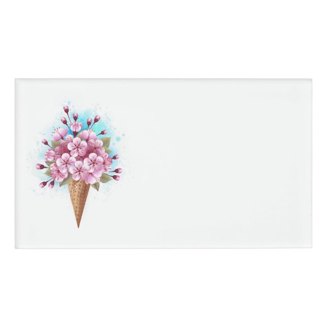 Pink Sakura Ice Cream Waffle Cone Name Tag (Front)