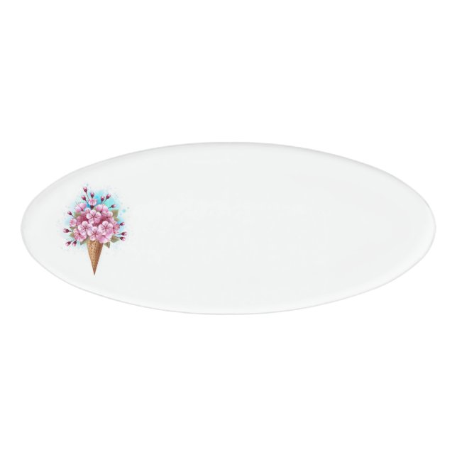 Pink Sakura Ice Cream Waffle Cone Name Tag (Front)