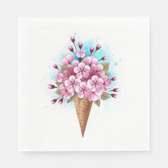 Pink Sakura Ice Cream Waffle Cone Napkin (Front)
