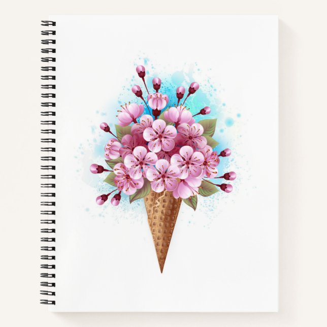 Pink Sakura Ice Cream Waffle Cone Notebook (Front)