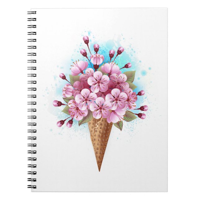 Pink Sakura Ice Cream Waffle Cone Notebook (Front)