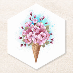 Pink Sakura Ice Cream Waffle Cone Paper Coaster
