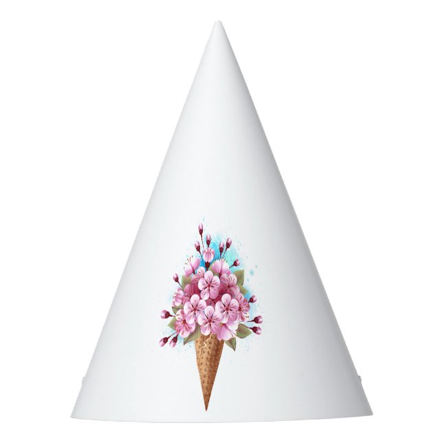 Pink Sakura Ice Cream Waffle Cone Party Hat (Front)