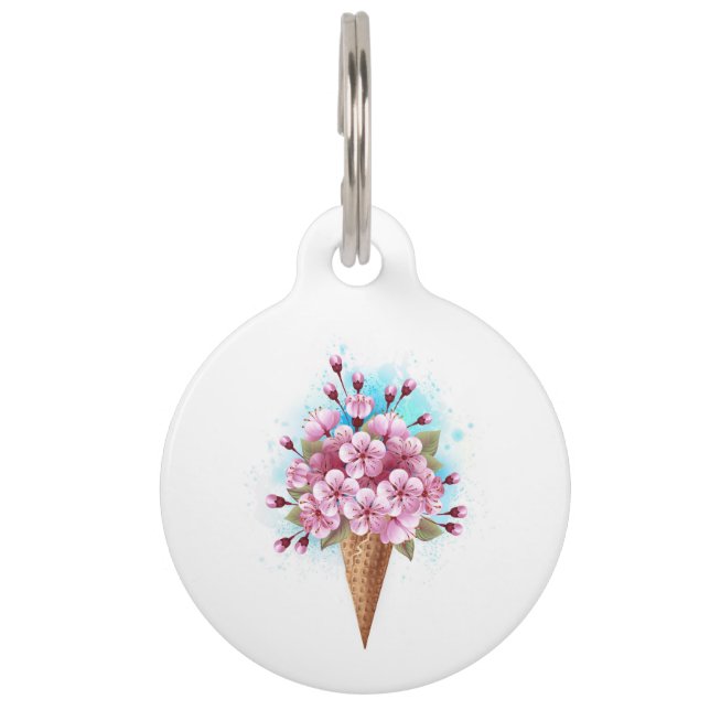Pink Sakura Ice Cream Waffle Cone Pet Tag (Front)