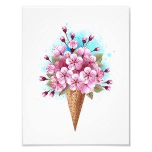 Pink Sakura Ice Cream Waffle Cone Photo Print