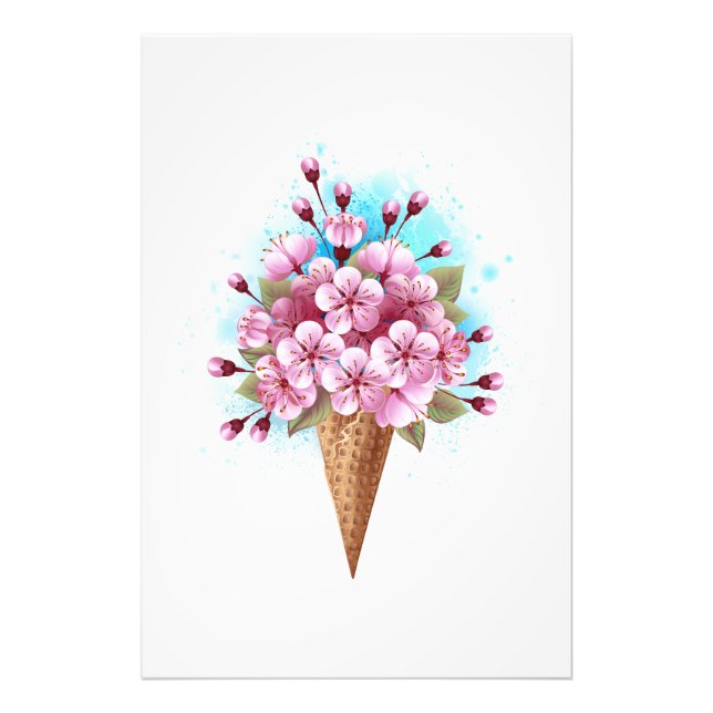 Pink Sakura Ice Cream Waffle Cone Photo Print (Front)