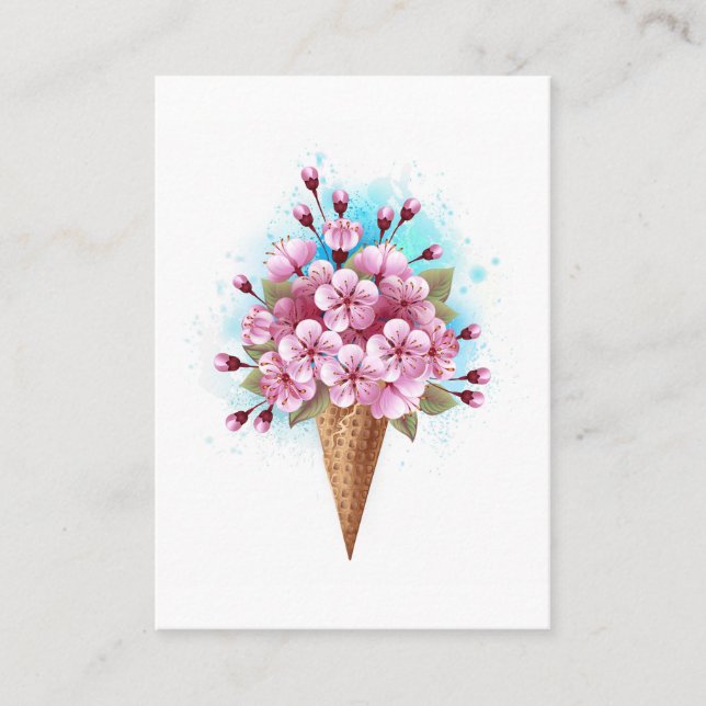 Pink Sakura Ice Cream Waffle Cone Place Card (Front)