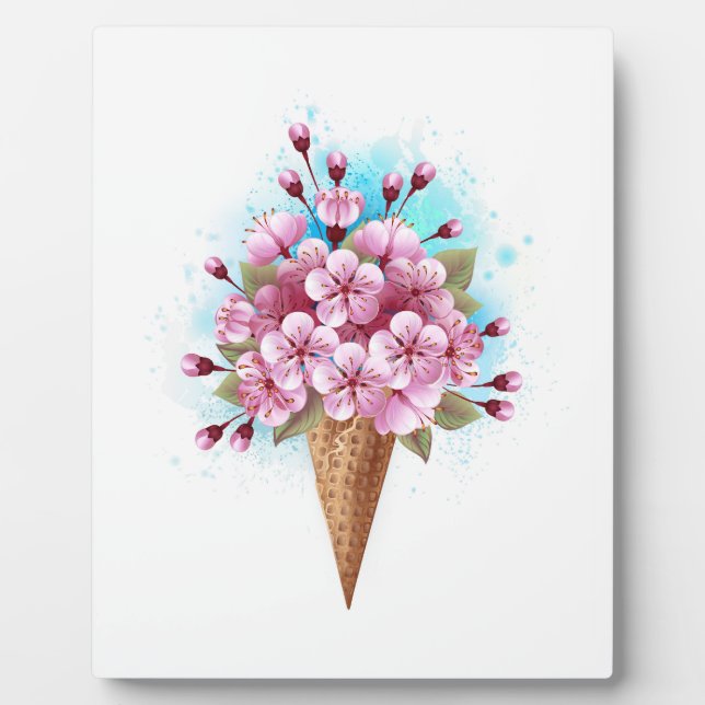 Pink Sakura Ice Cream Waffle Cone Plaque (Front)