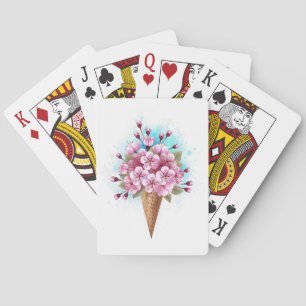 Pink Sakura Ice Cream Waffle Cone Playing Cards