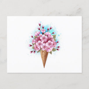 Pink Sakura Ice Cream Waffle Cone Postcard