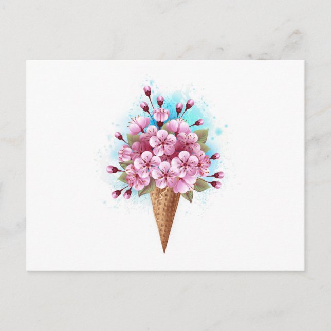 Pink Sakura Ice Cream Waffle Cone Postcard (Front)