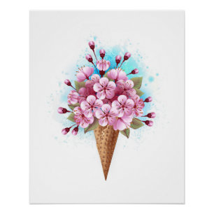 Pink Sakura Ice Cream Waffle Cone Poster