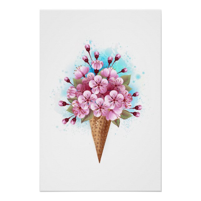 Pink Sakura Ice Cream Waffle Cone Poster (Front)