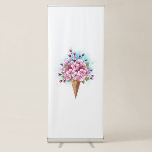 Pink Sakura Ice Cream Waffle Cone Retractable Banner