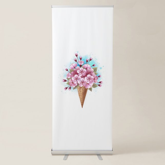 Pink Sakura Ice Cream Waffle Cone Retractable Banner (Front)