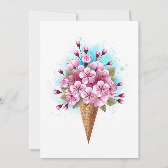 Pink Sakura Ice Cream Waffle Cone Save The Date (Front)