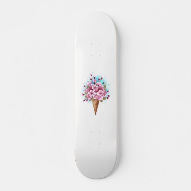 Pink Sakura Ice Cream Waffle Cone Skateboard (Front)